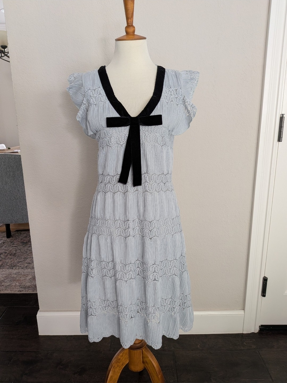 Eva Franco Light Blue Dress with Black Velvet Tie